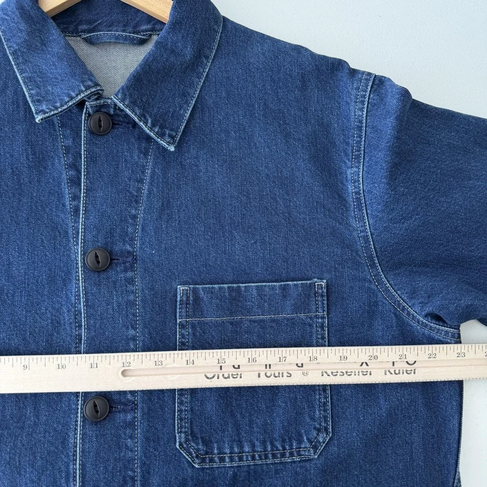 Uniqlo Jacket Mens Medium Blue Denim Chore Workwear Utility Unlined Pockets
